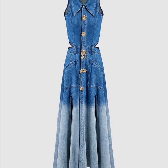 #161 URBAN REVIVO | GRADIENT CUT-OUT SLEEVELESS DENIM DRESS Sz. 4 & Sz. 8 Jean - Picture 8 of 15